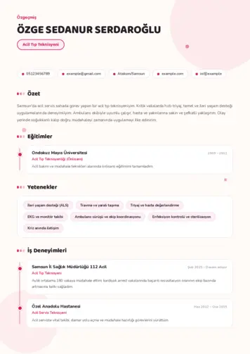 Acil Tıp Teknisyeni CV Örnekleri cv indir